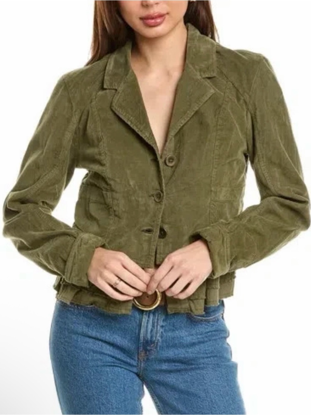 Free People Orly Cord Heritage Jacket Med Military Green Boho Utility